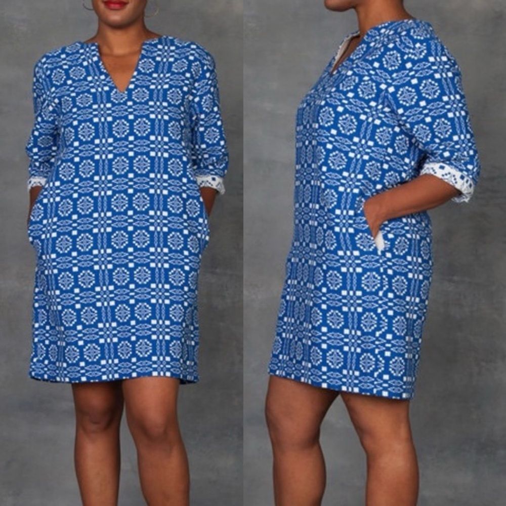 ACE & JIG Size XS Deck Dress in Cardiff Textile Blue White Geometric Pattern - Picture 11 of 11